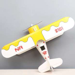 复古双翼飞机模型 金属手工制作创意装饰客厅儿童房摆件拍摄道具
