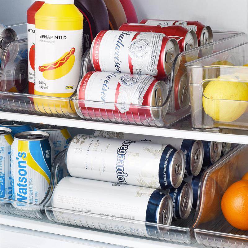 0厨房冰箱收纳盒抽拉式pet易拉罐饮料瓶置物整理盒高透明储物盒