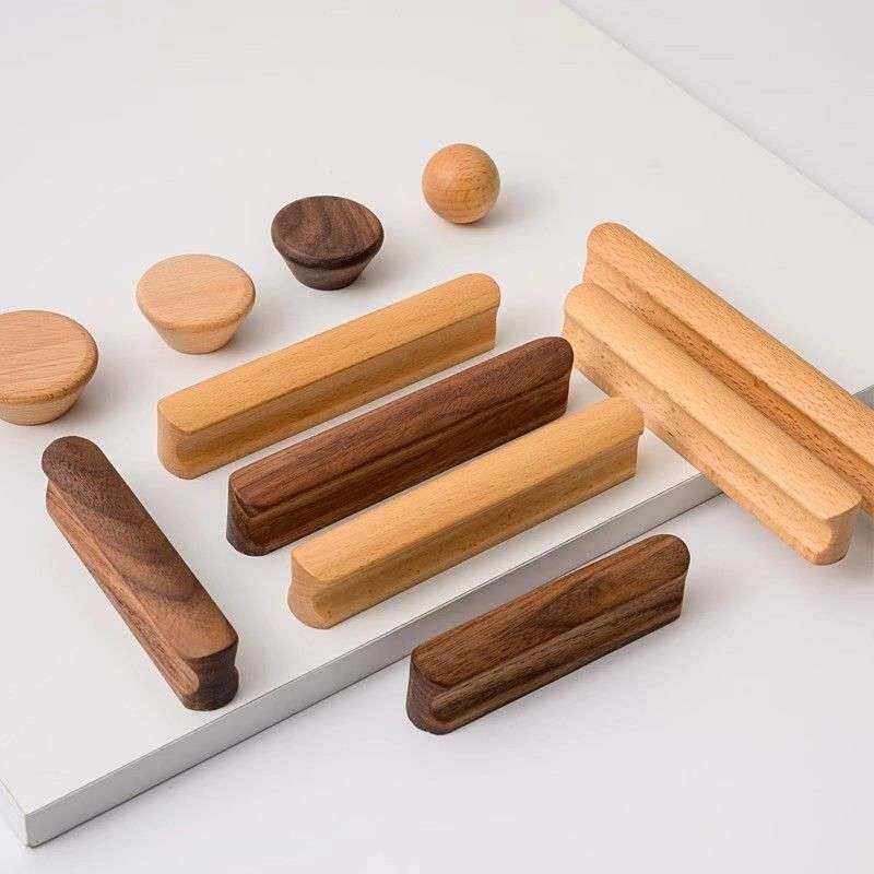 T型原木衣柜拉手实木抽屉橱柜木质儿童柜门把手木头柜子日式简约