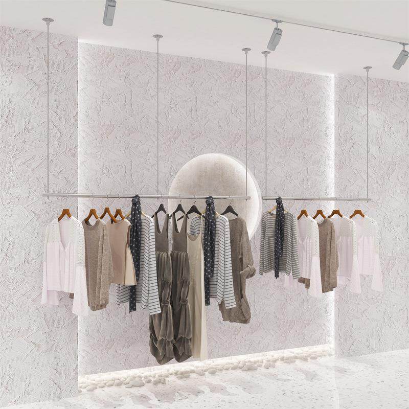 服装店展示架吊架铁艺金色吊顶悬挂钢丝绳橱窗女装店衣架童装吊杆