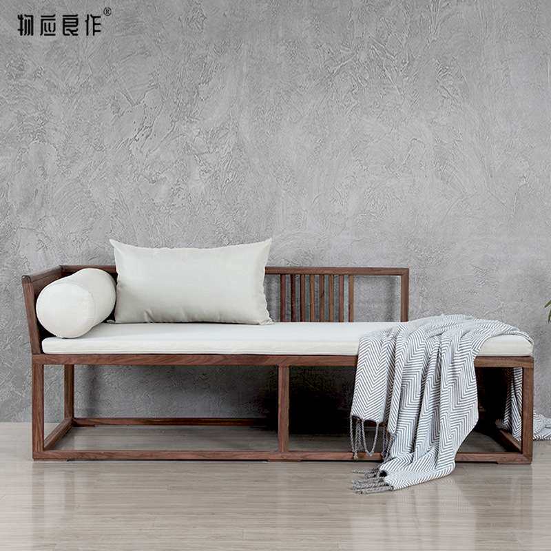 贵妃榻中式实木布艺椅禅意沙发椅黑胡桃木美人榻客厅懒人躺椅