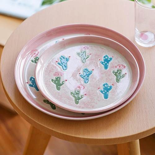 西田木雨 小清新大盘家用陶瓷餐具平盘果盘蛋糕早餐盘可爱装饰盘