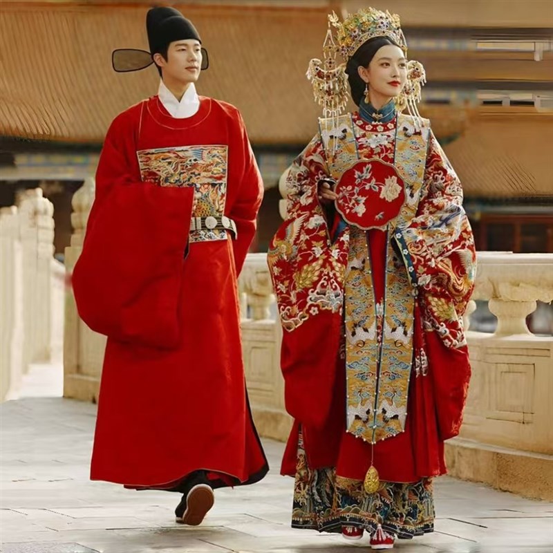 速发明制汉中婚服重婚奢华中国风服式工纱照婚礼仪式礼服租赁