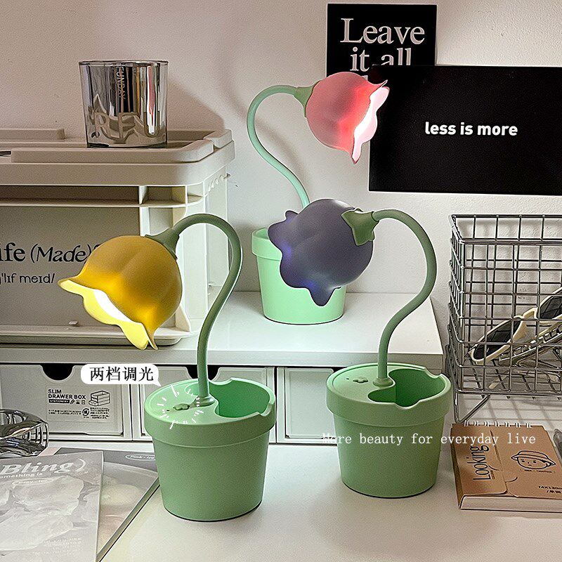 速发电爱床朵台灯护眼学习专用宿舍大学生卧室花头灯书桌充可式小