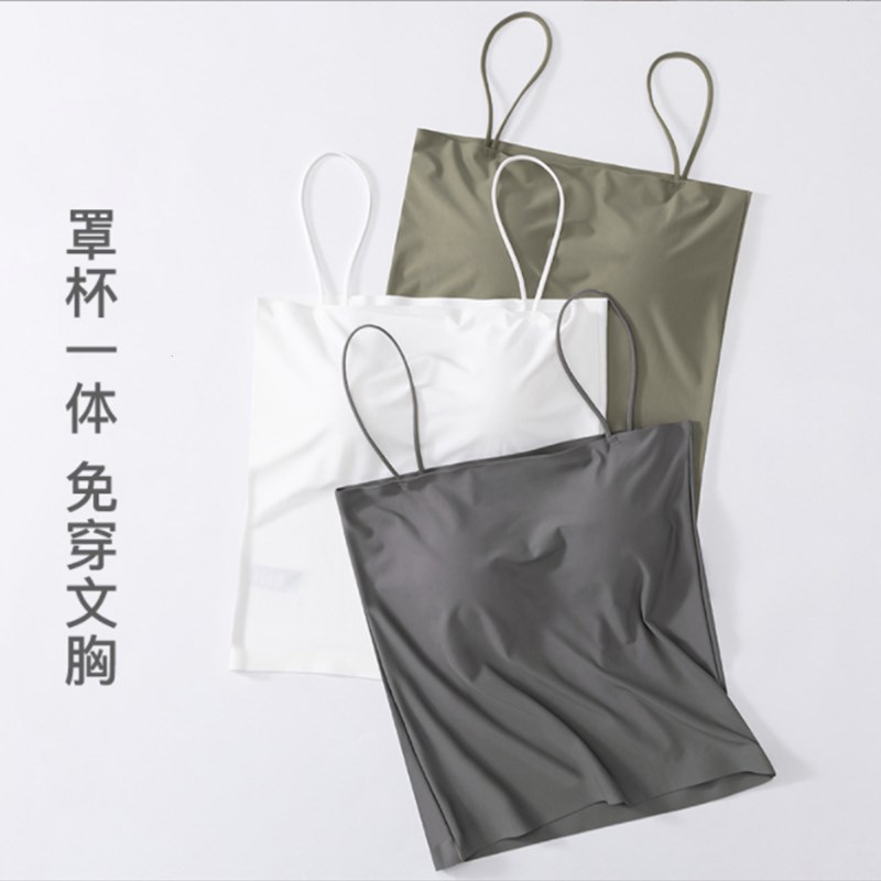 速发带吊小背心带胸垫内搭外纯一字领抹胸裹胸美背无痕薄款上衣穿