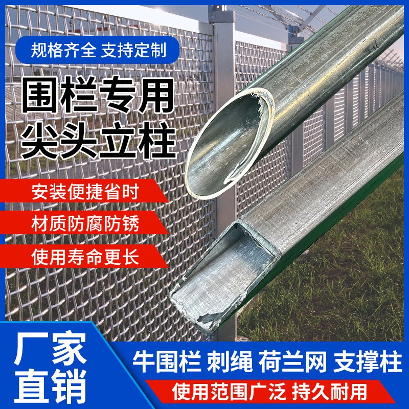 速发尖头围栏立柱杆养鸡塑料网镀锌钢管圆管方管支撑杆爬藤葡萄架