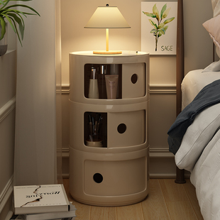 速发床头柜边料加厚夹收缝纳箱桌下零食置物柜卧室可移动圆形创意