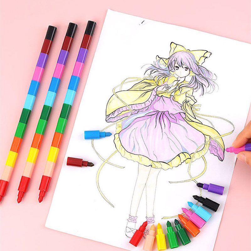 速发儿童积木便携蜡笔拼接腊笔套装幼儿园专用不脏手画画笔宝宝记