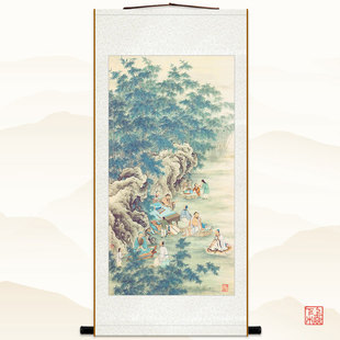 速发竹林七贤图 轴代名人贤士酒喝品茶 中式书房卷古挂画装饰字画