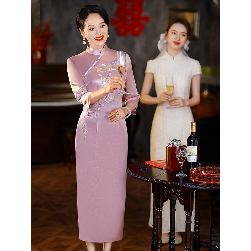 日本品质高端袍中年妈妈婚宴礼服喜婆婆大码2025年轻新款23D08