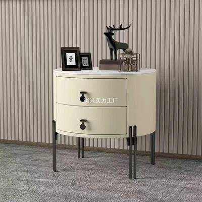 BER11#扪皮床款意式轻奢圆形岩板头2柜简约现代床卧室皮BER211#质