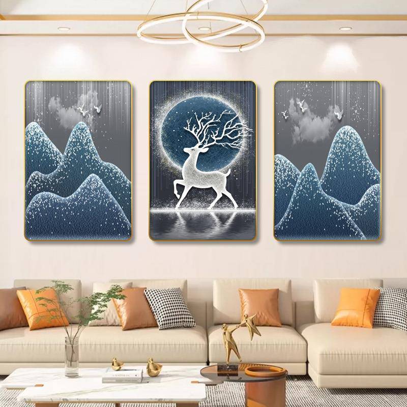 S星空福鹿客厅高档三联画客厅装饰挂画沙发楼梯餐厅墙装饰画图片