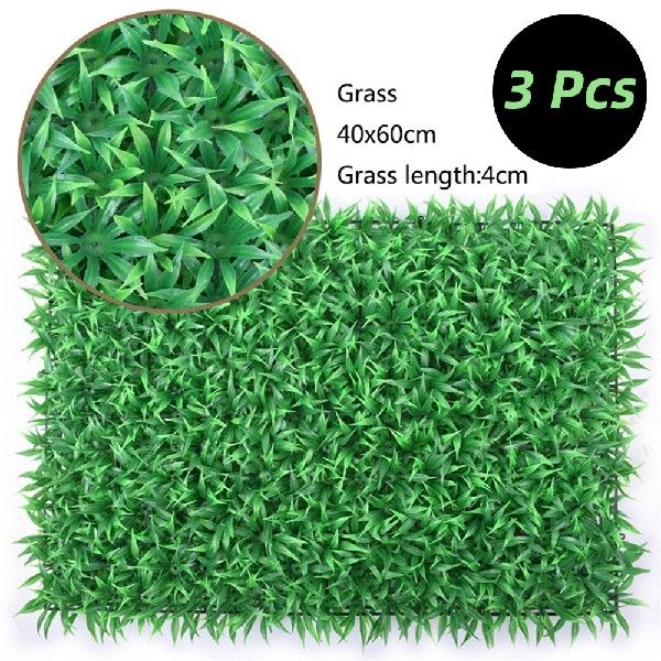3 Pcs 40x60cm Green Artificial Grass Grasses Plants Wall