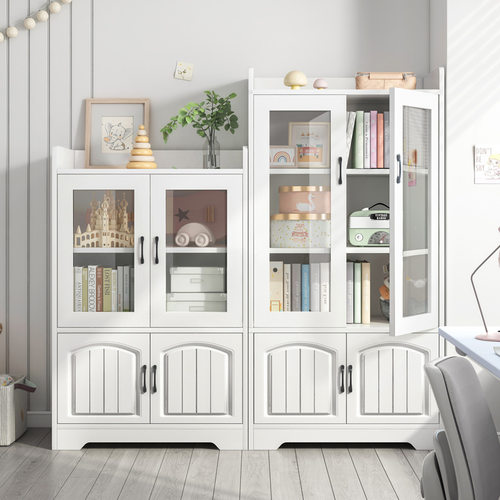 极速书架落地置物架客厅简易玻璃防尘储物收纳柜子卧室学生小型书