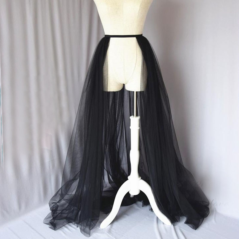 White Detachable Tulle Overskirt Skirt Black Elastic Waist B