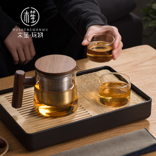 家用 木笙玩物玻璃泡茶壶茶水分离不锈钢泡茶神器茶盘功夫茶具套装