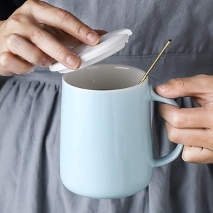 送男女朋友礼品杯子 陶瓷杯子马克杯带盖勺子咖啡牛奶茶杯水杯套装