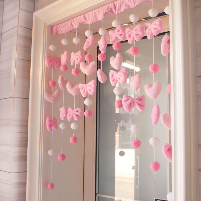 女粉色爱心之家免打孔网红卧室厨房卫生间门帘隔断帘珠帘店铺商用
