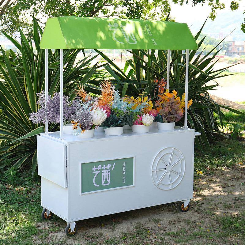 户外铁艺小推车集市摊位花车流动鲜花贩卖车花店展示活动手推展车