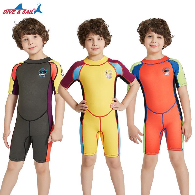 2.5MM潜水服儿童男孩防晒水母泳衣连体加厚保暖浮潜冲浪服冬泳装