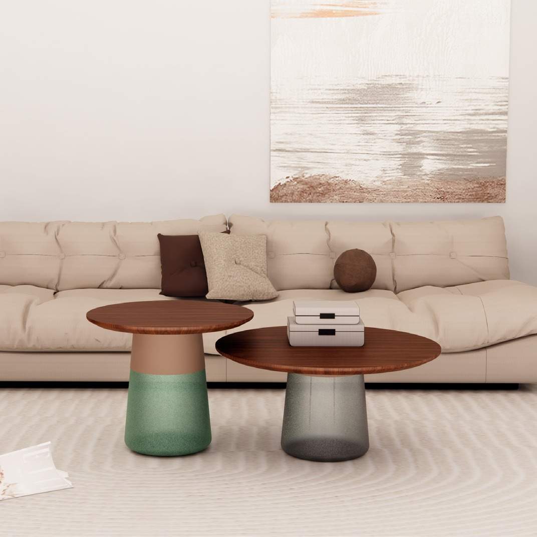 现代简约圆形玻璃茶几组合轻奢创意不锈钢设计师边几小户型茶几桌