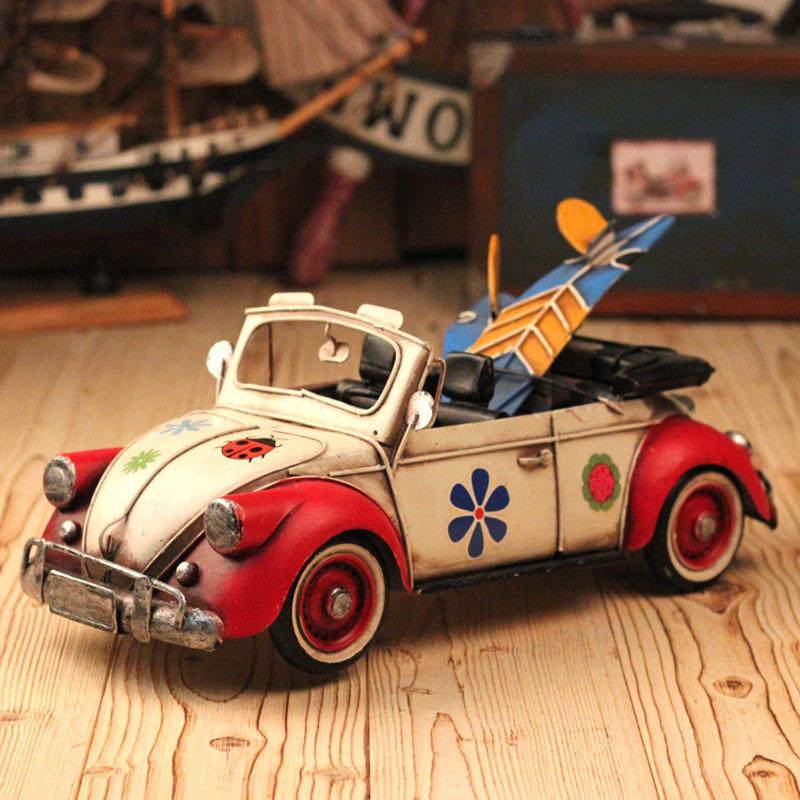 德国敞篷甲壳虫老爷车摆件复古铁皮汽车模型家居陈列摆设道具