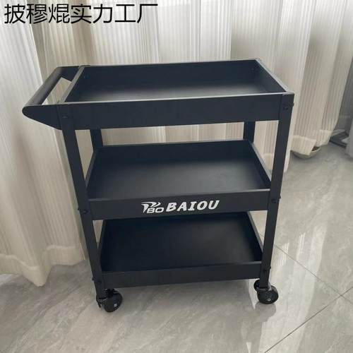 绿色三层小推车工业风工具车手推车静音滚轮收纳零件移动花架绿植