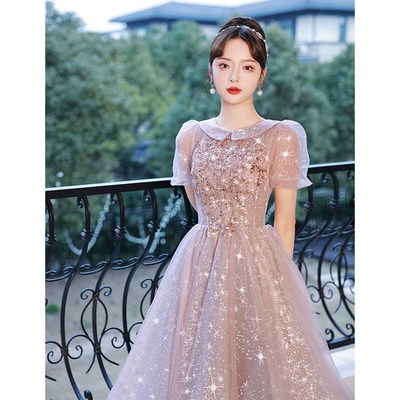 现货婚纱晚礼服裙轻奢小众高端高级感绝美订婚主持人端庄大气公主