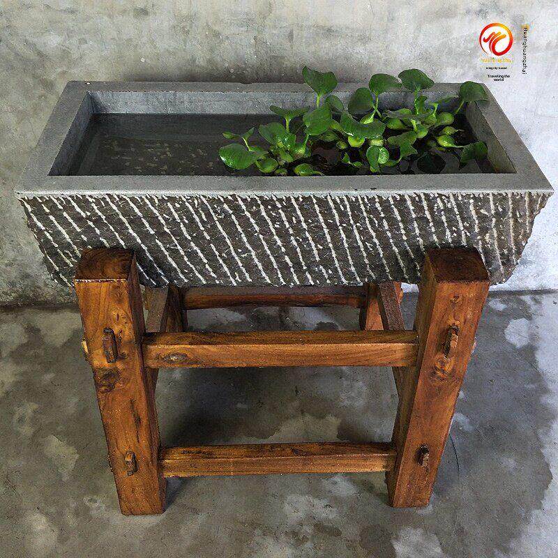青石雕花槽鱼缸古色古香养鱼手洗木架花盆流水户外长方形摆件园林