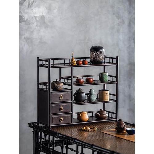 茶具架子置物架中式博古架多层茶柜小型摆放展示架功夫茶杯收纳架