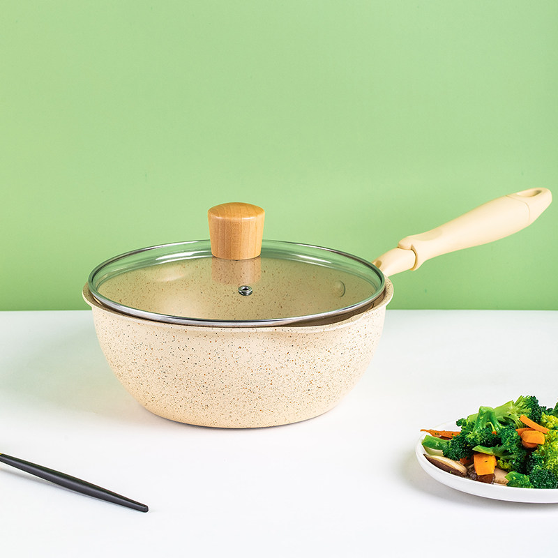 一人小炒锅家用炒菜珐琅小型宝宝麦饭石不粘锅陶瓷燃气电磁炉专用