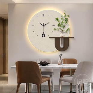 精选水培绿植砂岩钟表挂钟客厅玄关餐厅带LED灯光静音奶油表挂墙