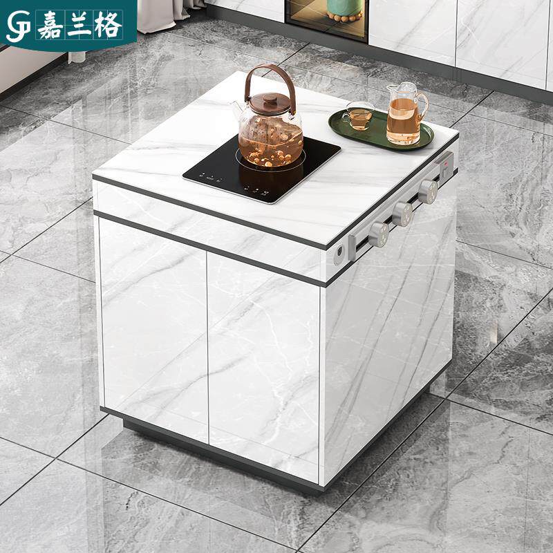 轻奢岩板中岛台餐桌一体厨房餐厅小窄岛台单独茶桌料理台柜子9E10