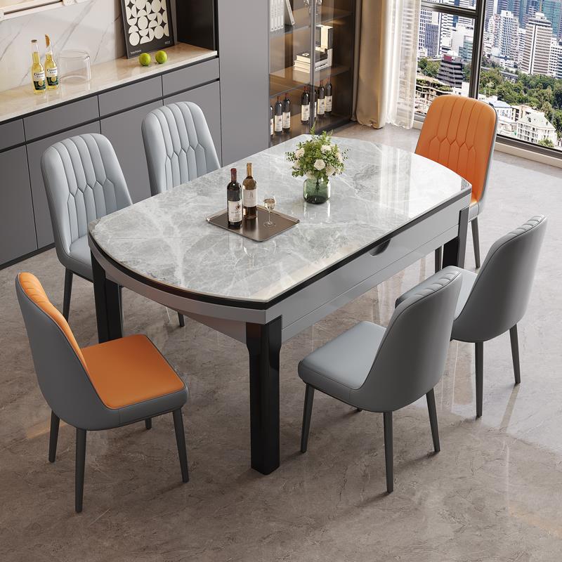 实木岩板餐桌椅组合现代简约轻奢餐桌家用小户型折叠伸缩可变圆桌