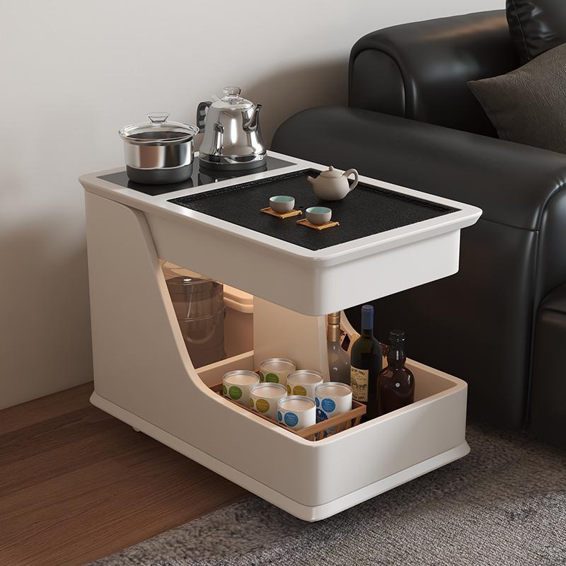 中古风移动茶台沙发全实木移动边几客厅阳台多功能带茶盘移动茶车