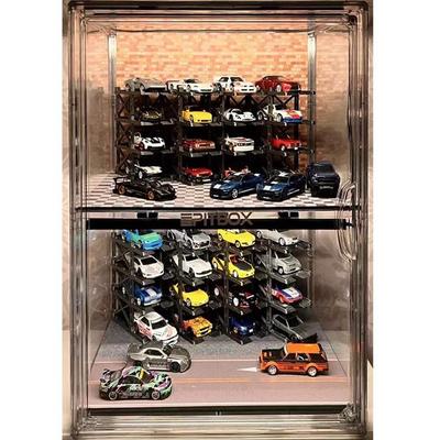 PITBOX 1:64小比例风火轮收纳车模展示箱防尘立体停车场景含灯