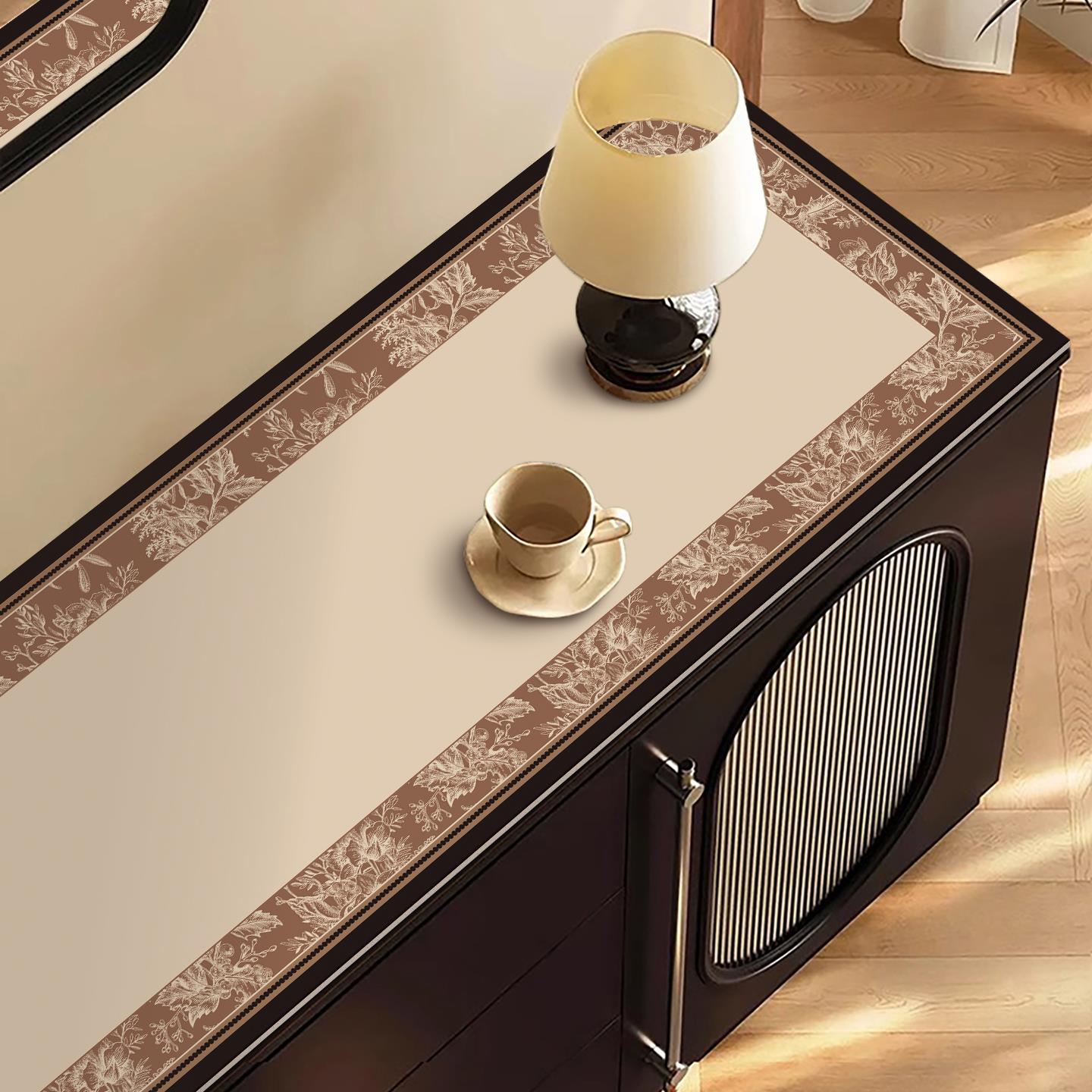 3.5mm加厚餐边柜桌垫中古风电视柜长条台面保护桌布防水防烫盖布