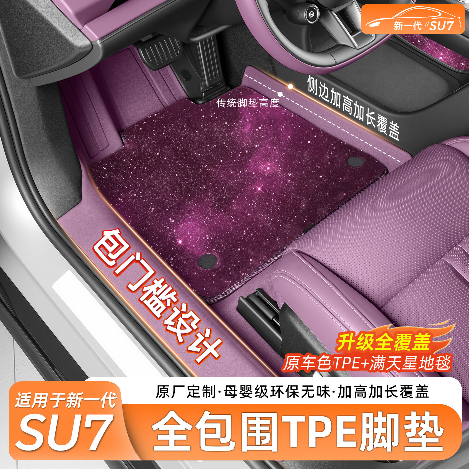 适用于新一代小米SU7脚垫全TPE全包围包门槛条汽车脚垫配件用品