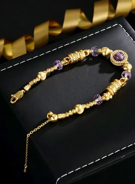 新款高颜值紫色星辰盘缠手链女新中式奢华时尚高级感复古气质手饰