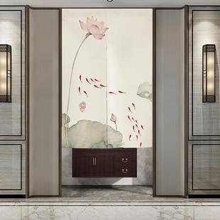 简约荷花玄关门帘隔断帘家用卧室布艺卫生间遮挡挂帘厨房半帘 中式