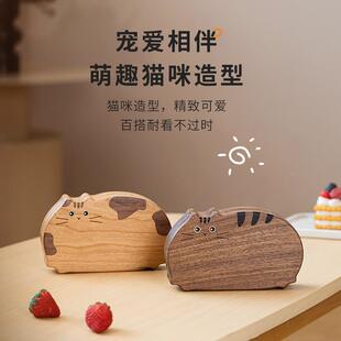 实木首饰盒可爱猫咪便携小型三金手饰盒珠宝盒项链耳钉饰品收纳盒