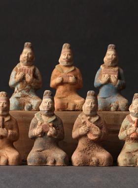 陶器陶俑仿汉乐器俑创意摆件博古架摆件复古工艺品古董古玩收藏品