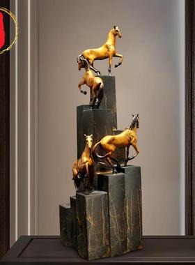 威弗列德一言九鼎驷马难追中式铜马摆件办公室开业高档装饰工艺品