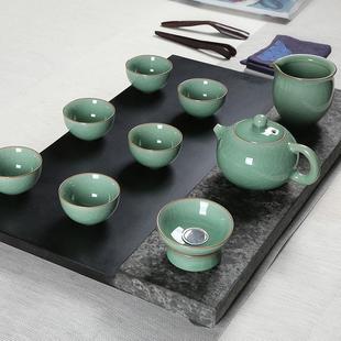 陶瓷茶壶家用泡茶器茶杯送礼 龙泉青瓷高端哥窑冰裂纹功夫茶具套装