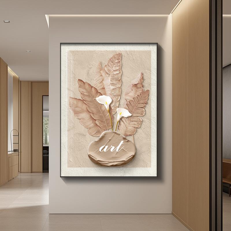 新款装饰画肌理客厅玄关铝合金框喷绘壁画竖版挂画客厅高级感