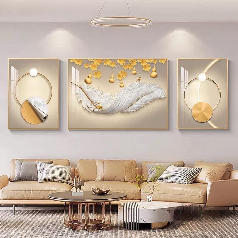 高级感客厅装饰画沙发背景墙挂画轻奢简约壁画三联画立体画铝合金
