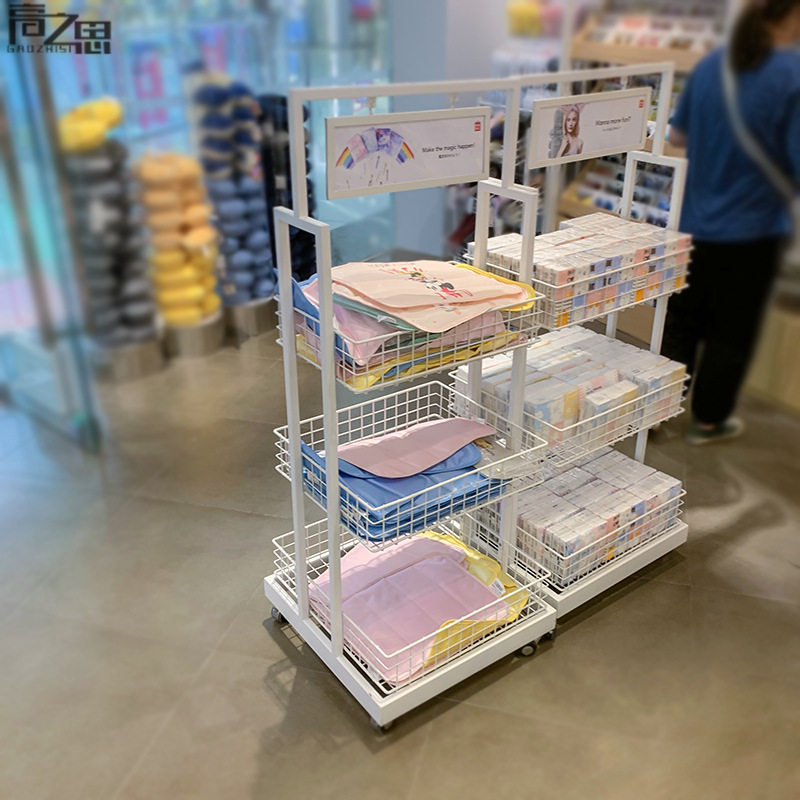 名创小货架超市移动零食堆头展示三层挂篮带轮饰品店文具店展示r*