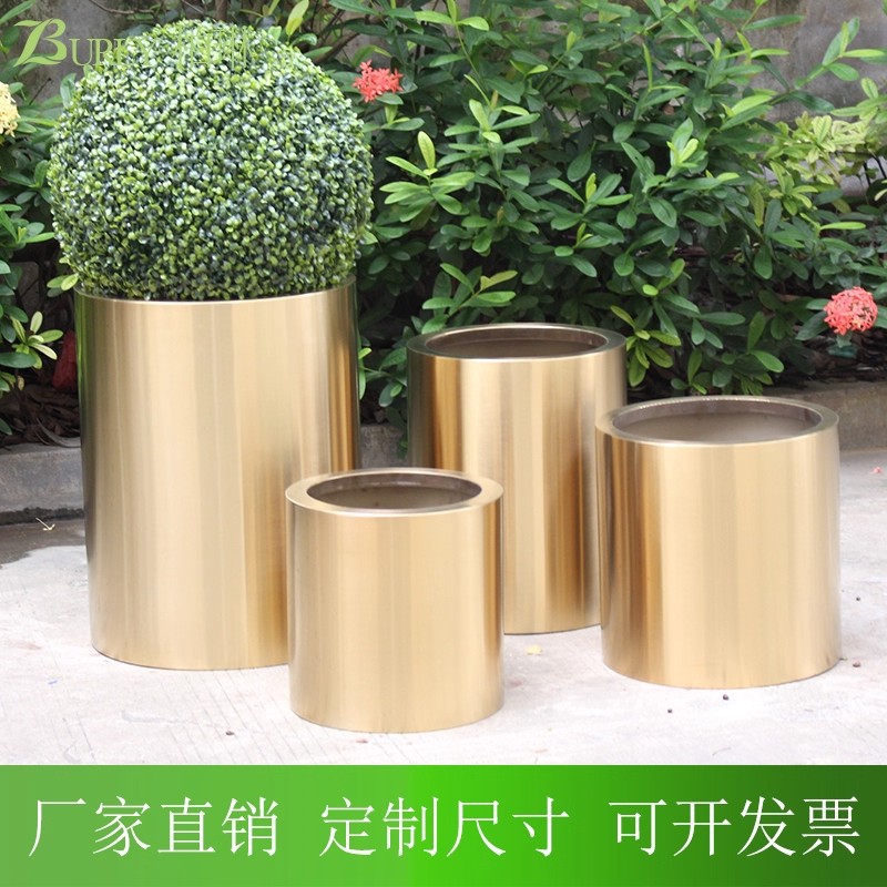 不锈钢圆筒花盆简约现代摆件