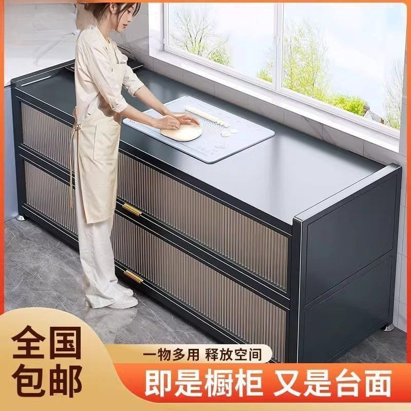 特厚厨房置物架加厚餐边柜橱柜置物收纳柜储物碗柜微波炉烤箱落地