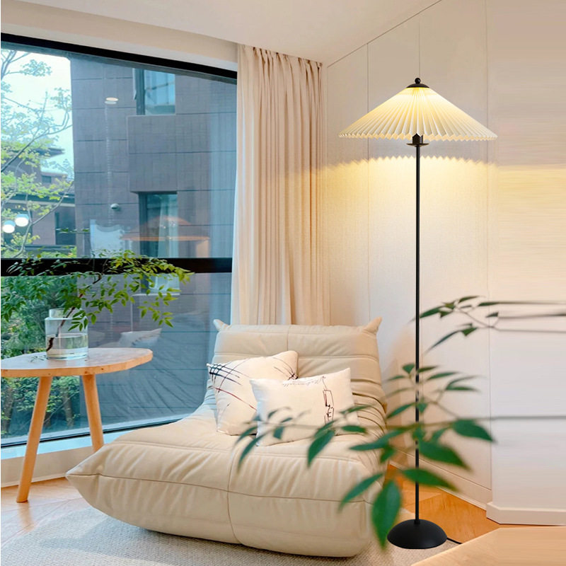 客厅落地灯沙发卧室床头灯简约现代温馨百褶立式地灯可调光